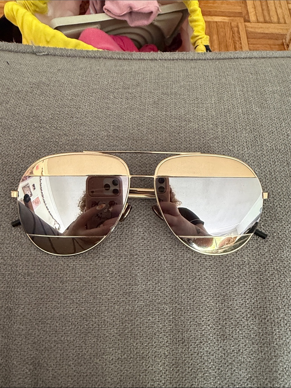 Dior Gold Aviator Sunglasses with Silver Mirrored Lenses